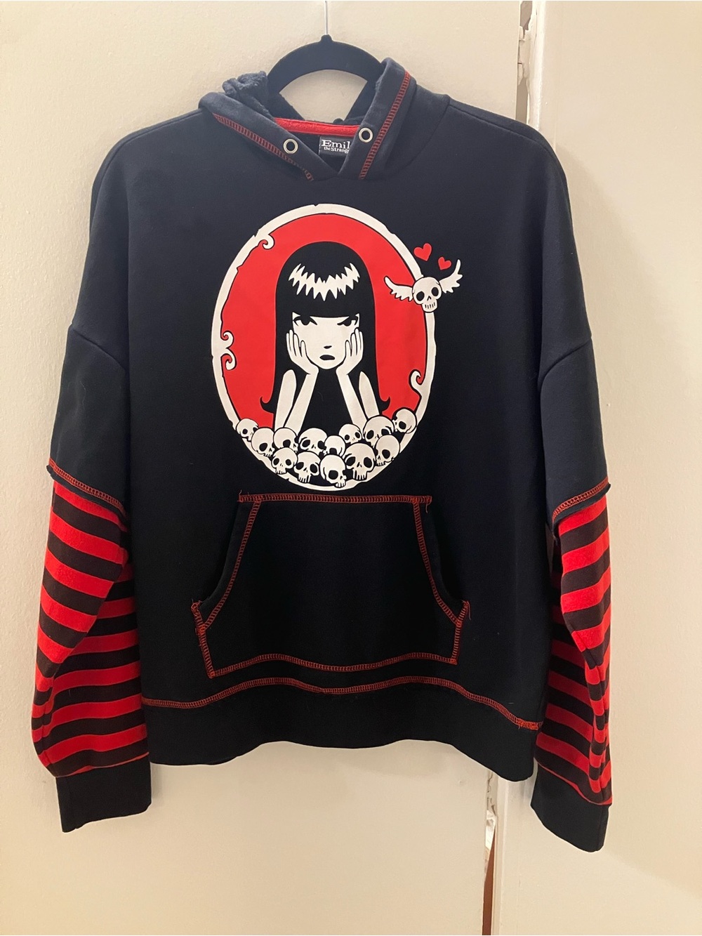 Emily The Strange I Know I’m Strange Striped Hoodie HalloweenGoth Punk Top  Sz S